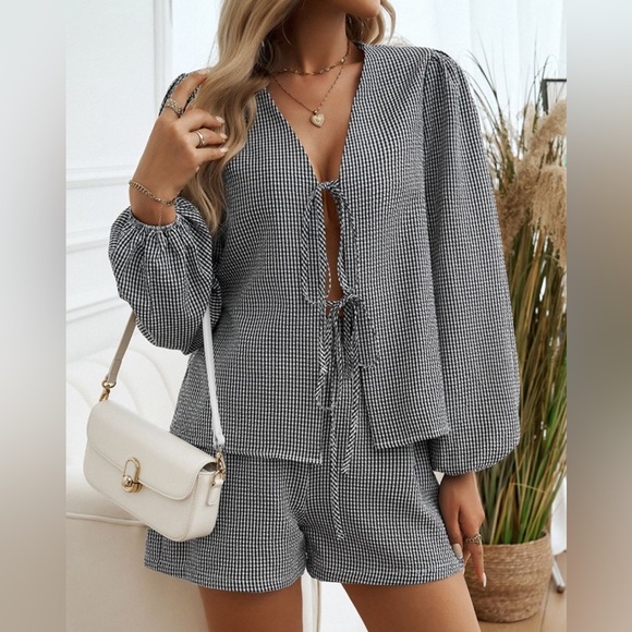 Tie front long sleeve lounge set sage - Picture 8 of 10